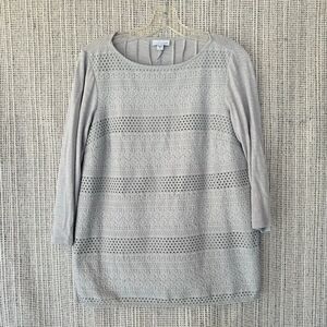 J Jill embroidered eyelet 3/4 sleeve top grey size XS